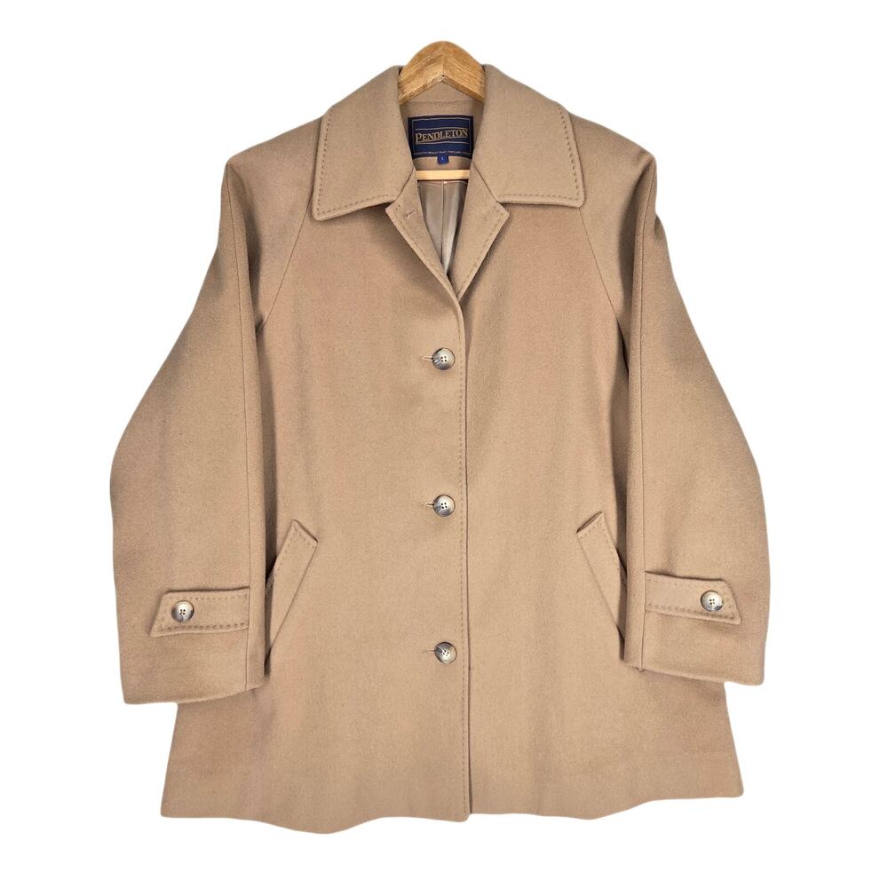 VINTAGE PENDLETON 100% WOOL COAT – WOMEN’S L – CAMEL – MADE IN USA – CLASSIC FIT